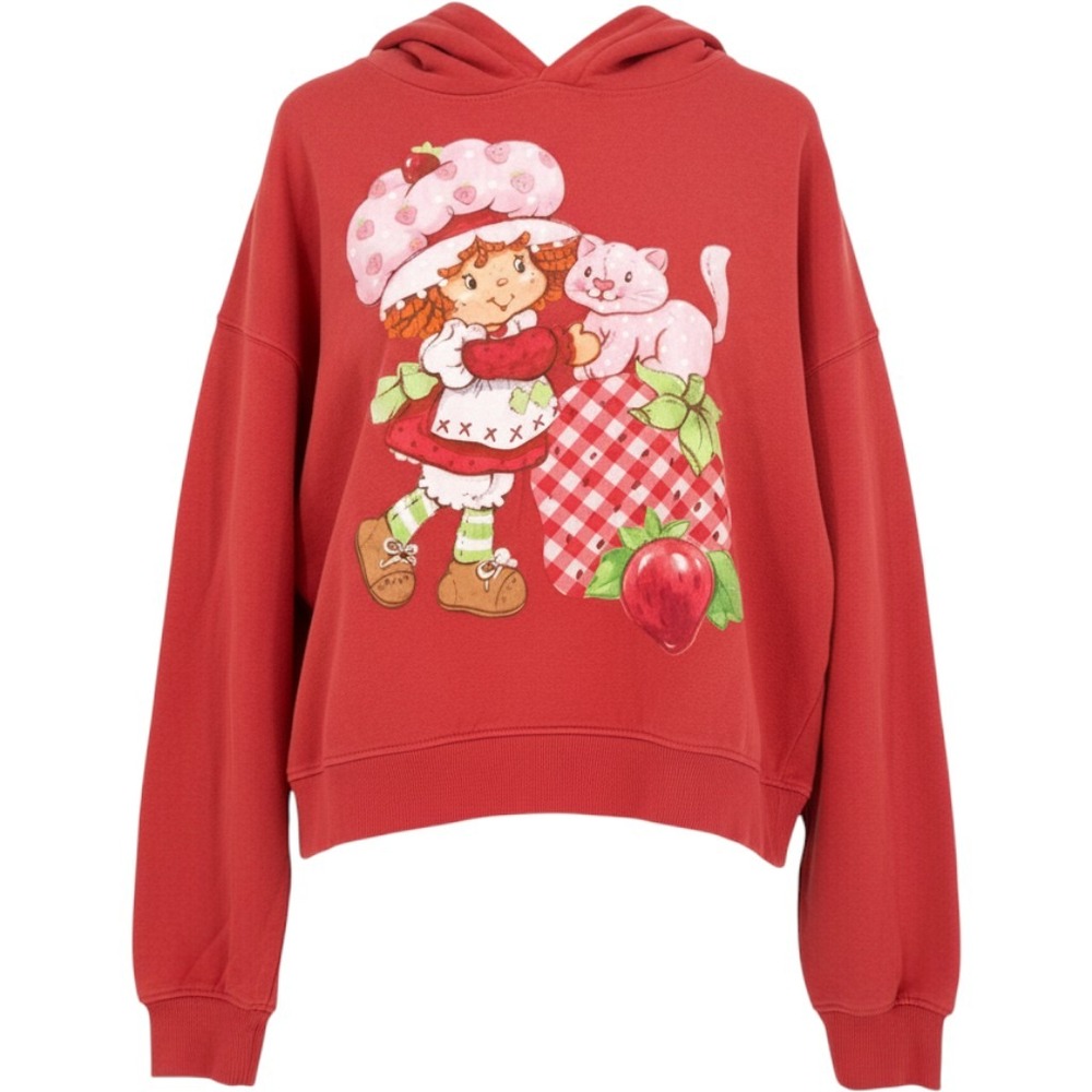 Strawberry Shortcake Hoodie Women XL Red Retro 80s Kidcore Gingham Loungewear